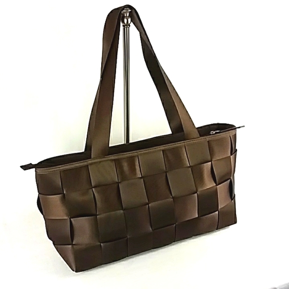 ICONIC SEATBELT SATCHEL BAG BROWN LARGE EUC UNBRANDED - Picture 3 of 9